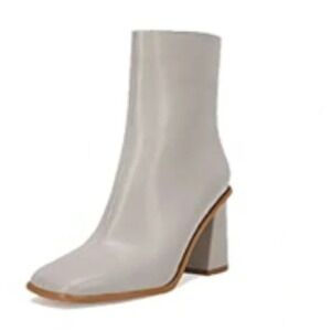 Coutgo Women's Square Toe Chunky Heel ankle Boots Grey size 9.5 ankle minimalist